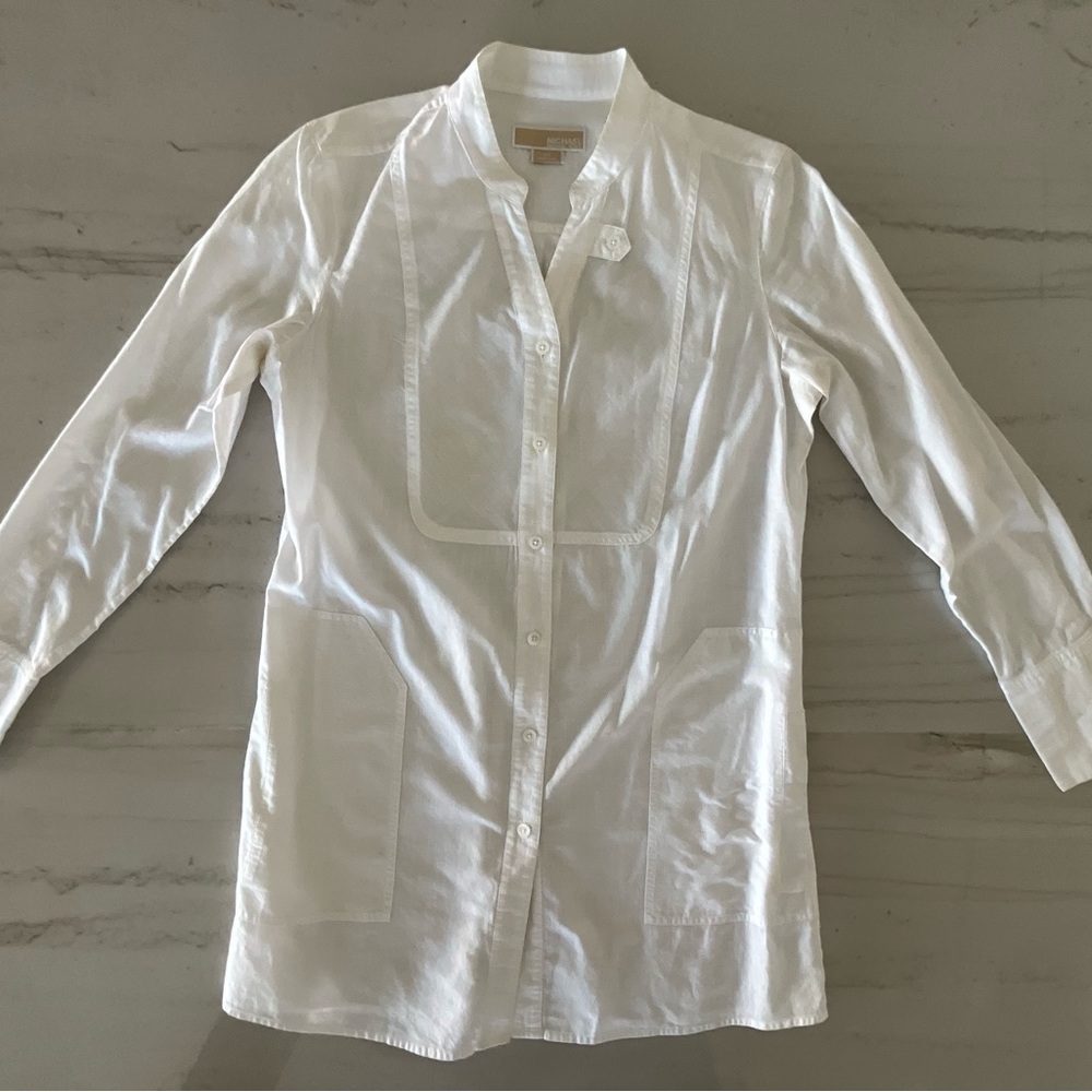 Michael Kors Size Medium White Linen Look Tunic with Side Pockets